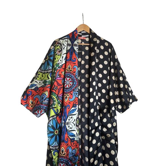 Alembika Paisley Dot Long Kimono Jacket Robe Satin Women's Size 1X Multi NWT - Picture 6 of 13